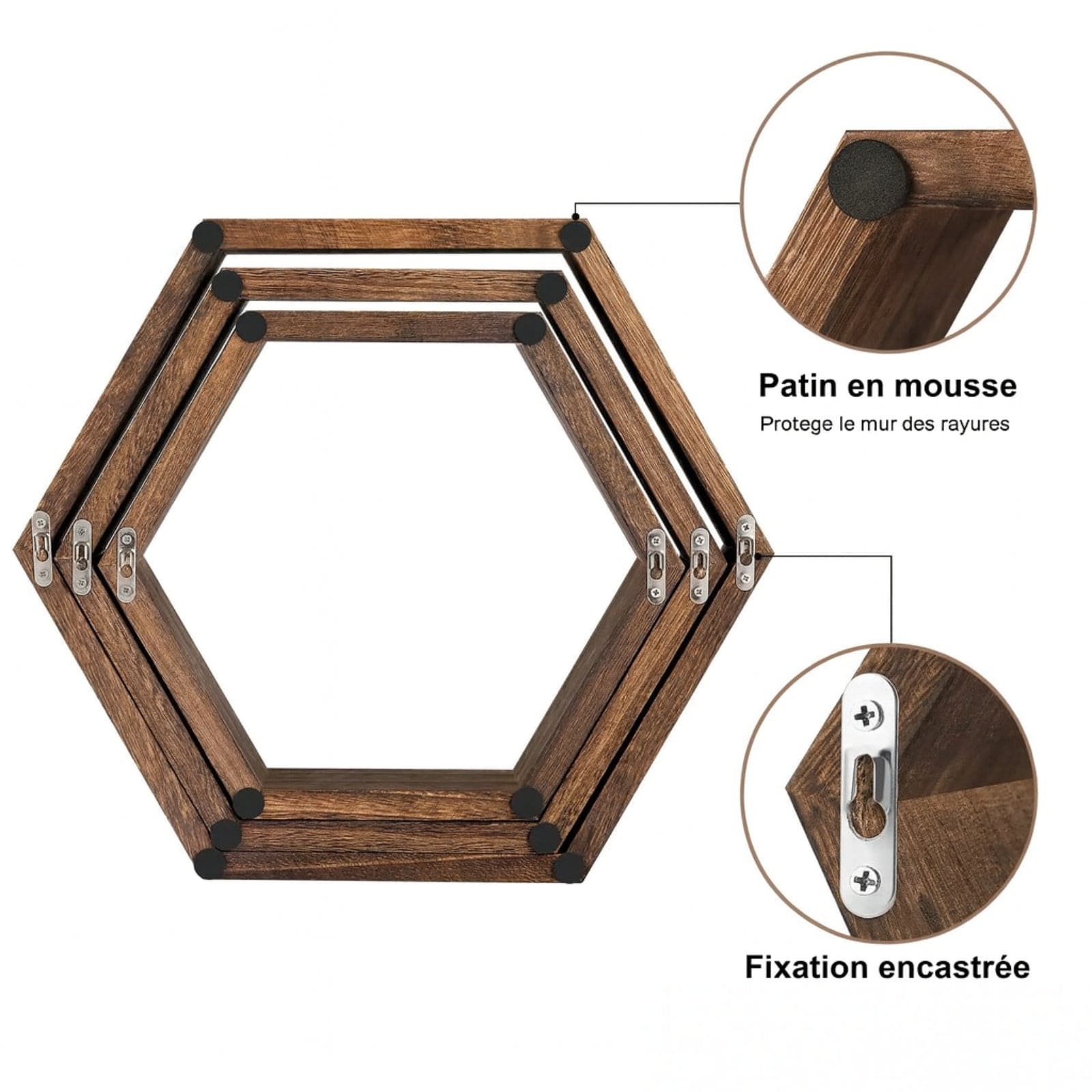 Étagère murale hexagonale en bois