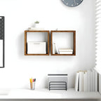 2 étagères murales cubes en bois antique