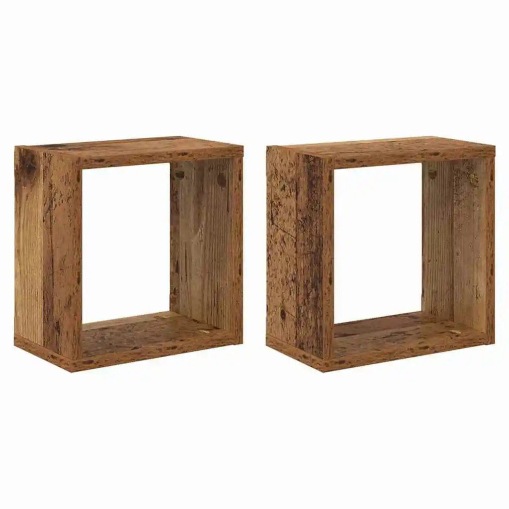 2 étagères murales cubes en bois antique