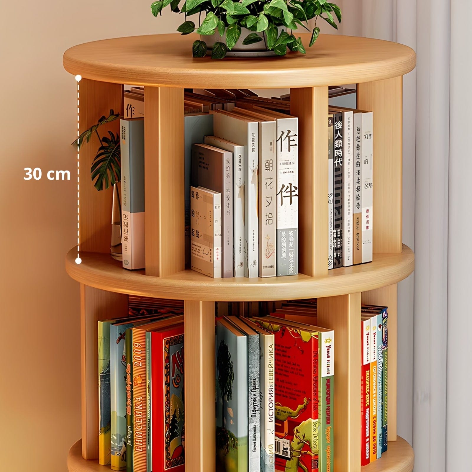 Étagère murale bibliothèque rotative en bois massif