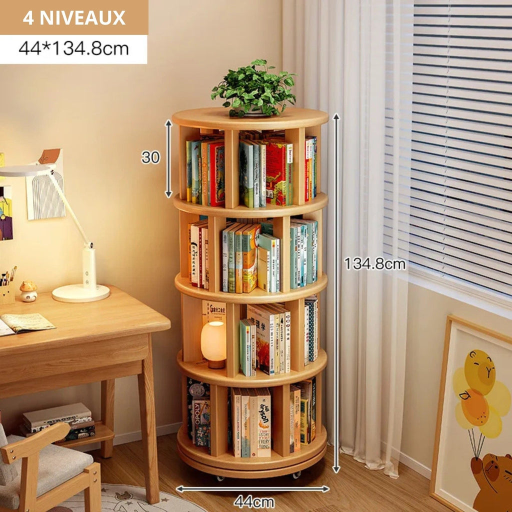 Étagère murale bibliothèque rotative en bois massif