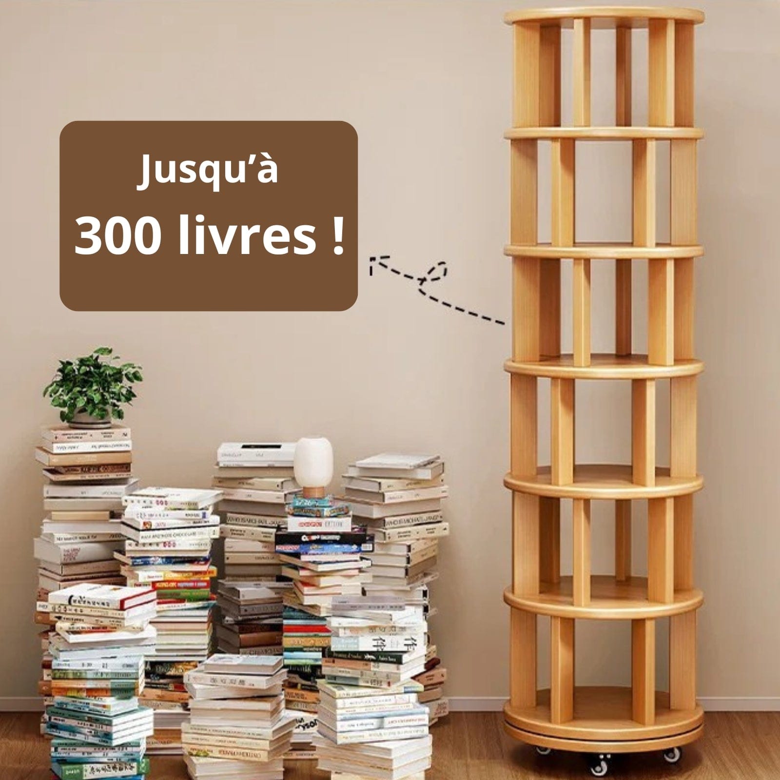 Étagère murale bibliothèque rotative en bois massif