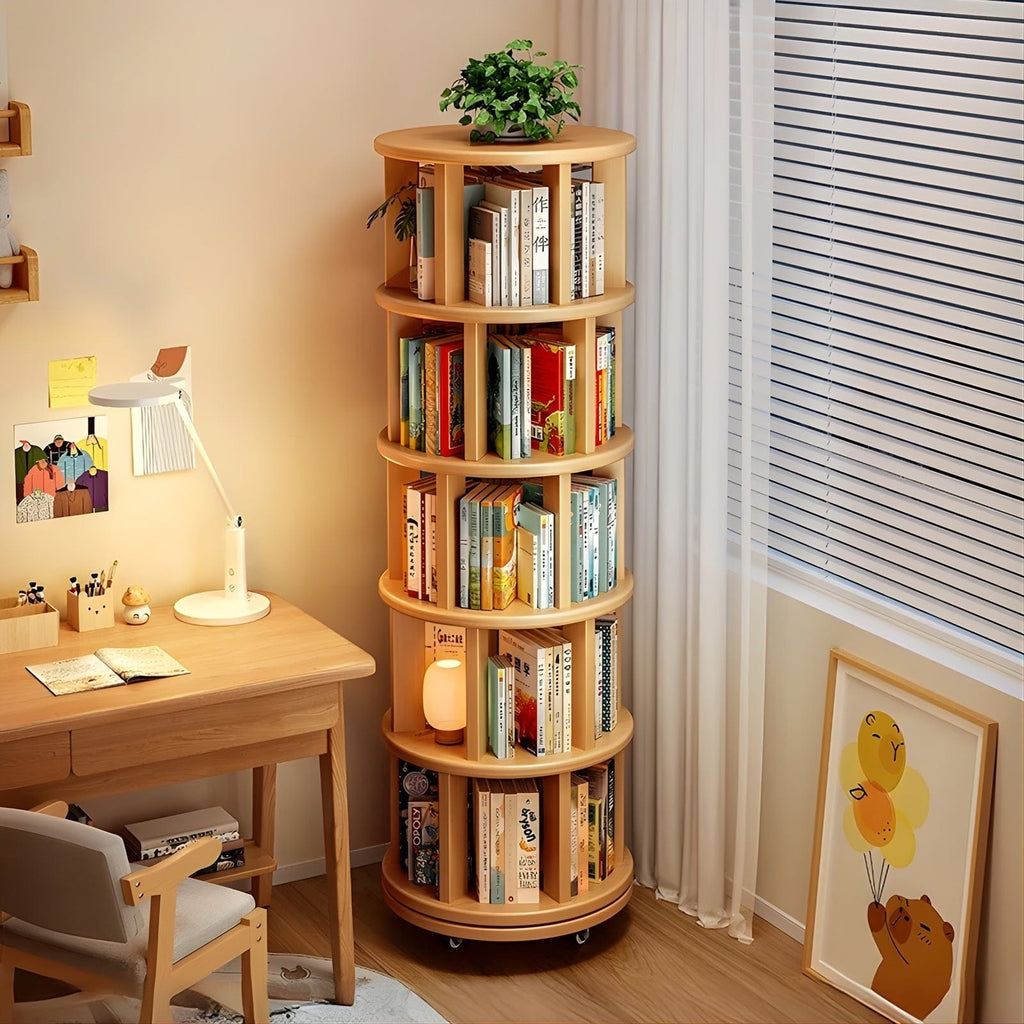 Étagère murale bibliothèque rotative en bois massif