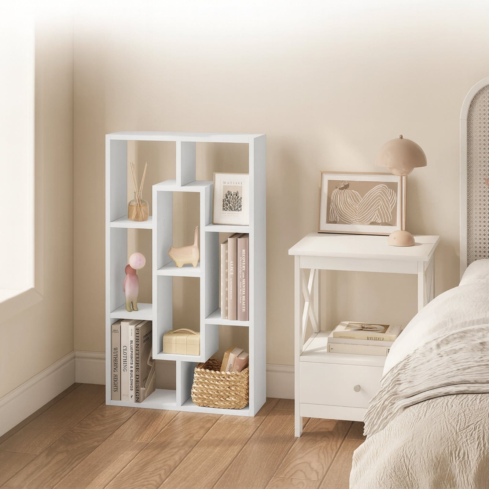 Étagère murale blanche 8 compartiments