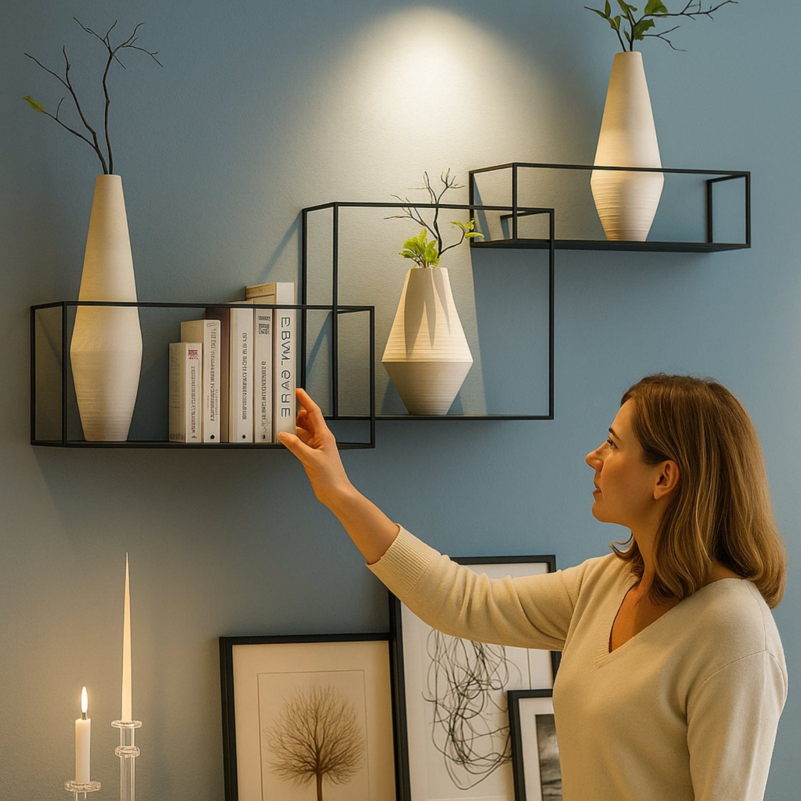 Étagère murale noire en fer forgé