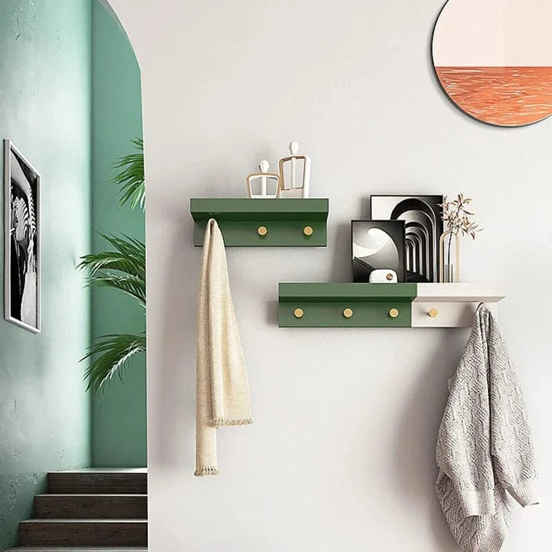 Étagère murale porte-manteaux bois