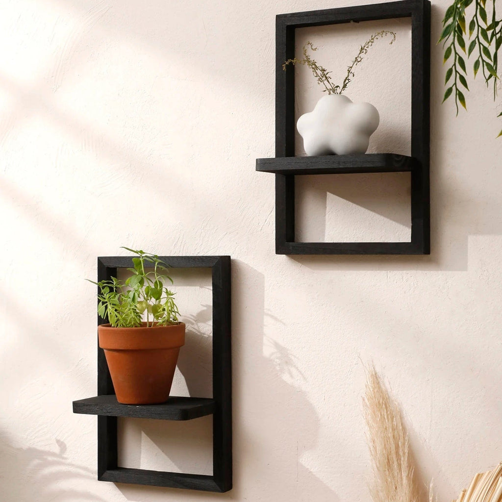 Étagère murale rectangle bois noir