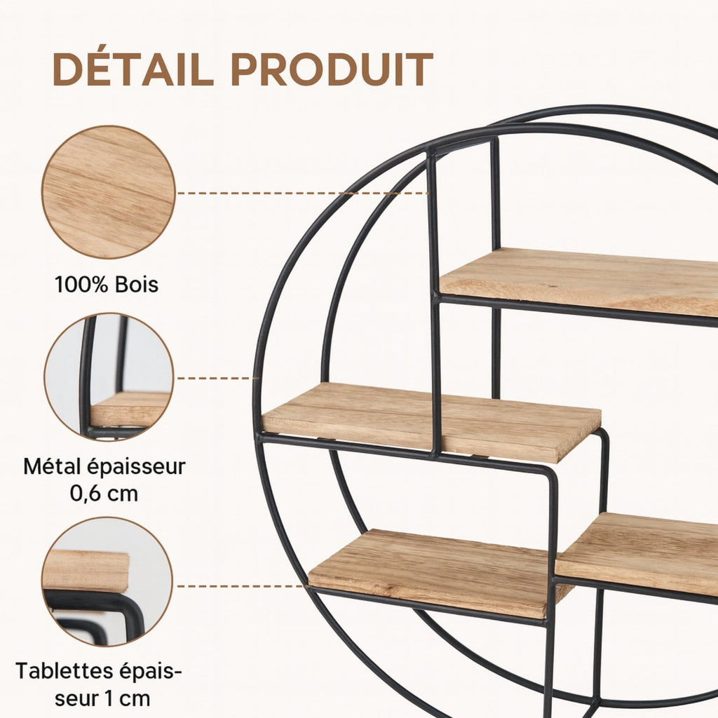 Étagère murale ronde en bois