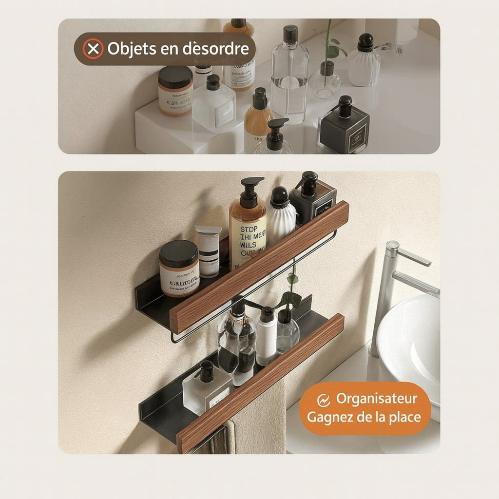 Étagère murale salle de bain bois