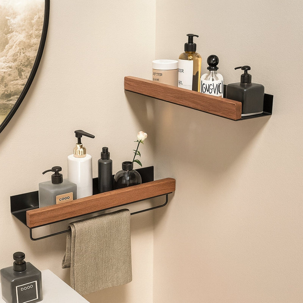 Étagère murale salle de bain bois