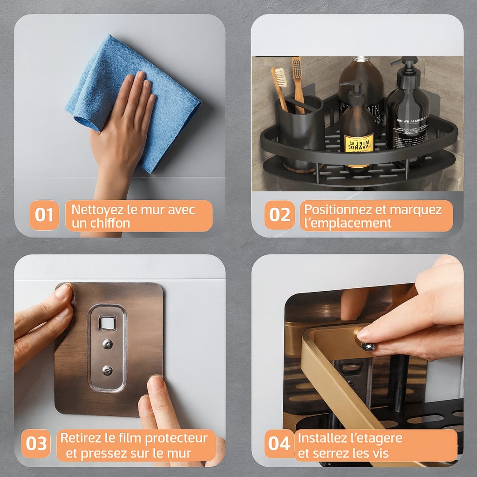 Étagère murale salle de bain sans percer