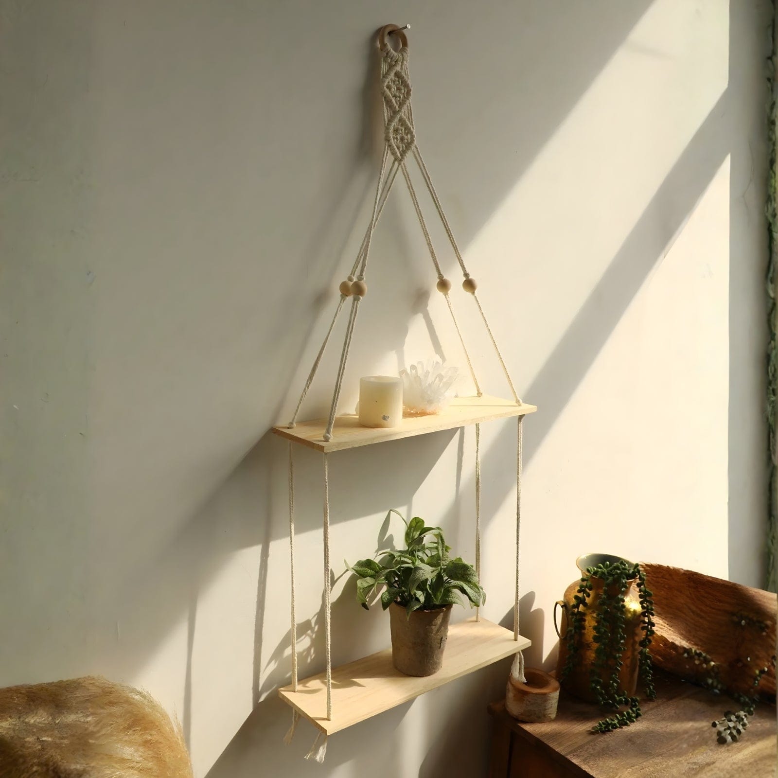 Étagère suspendue en macramé