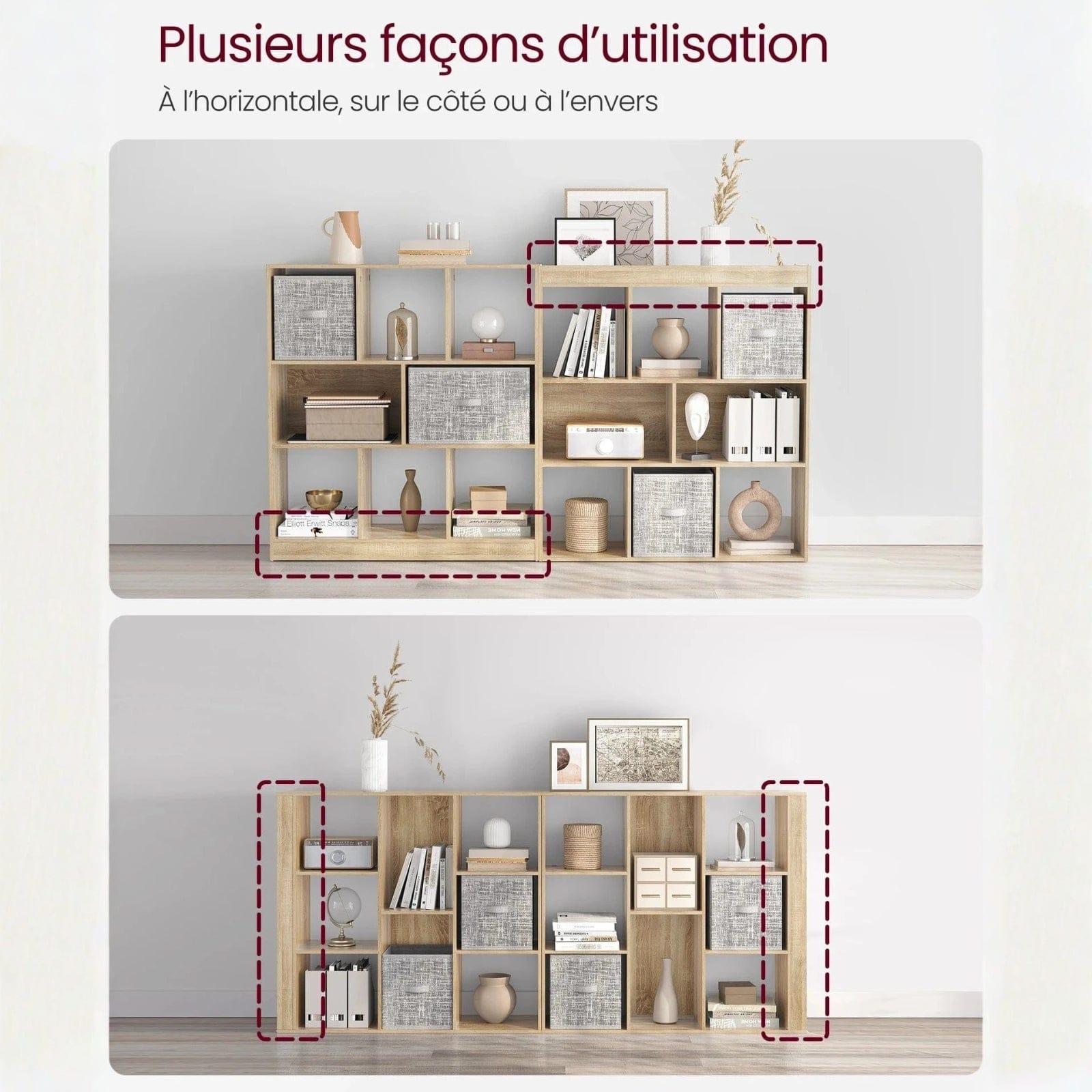 Grande étagère de rangement en bois – meuble bibliothèque de salon