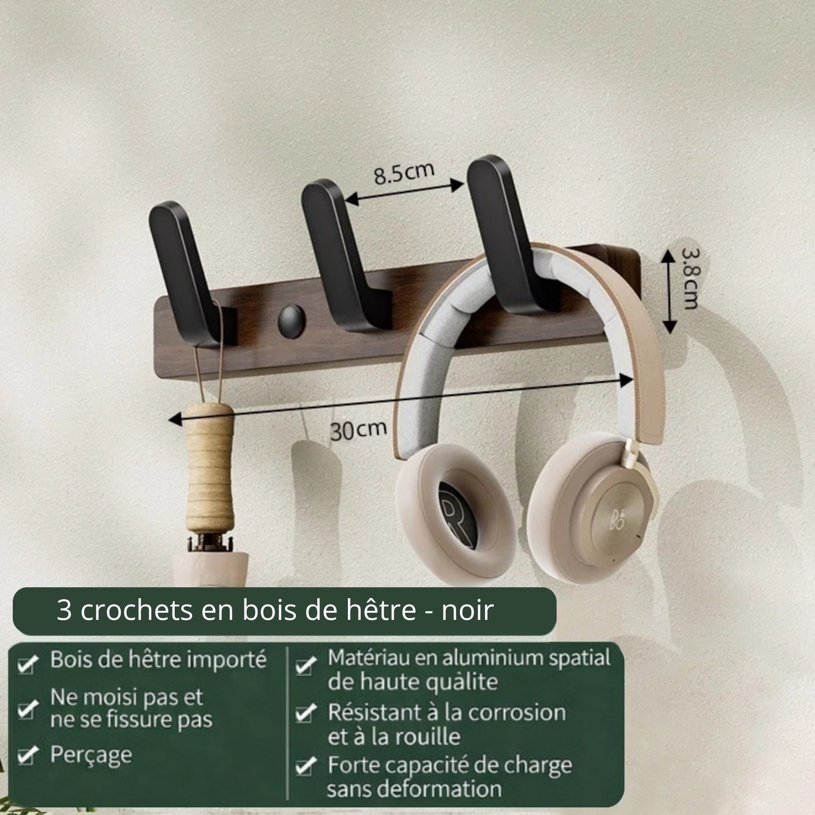 Porte manteau mural en bois de noyer