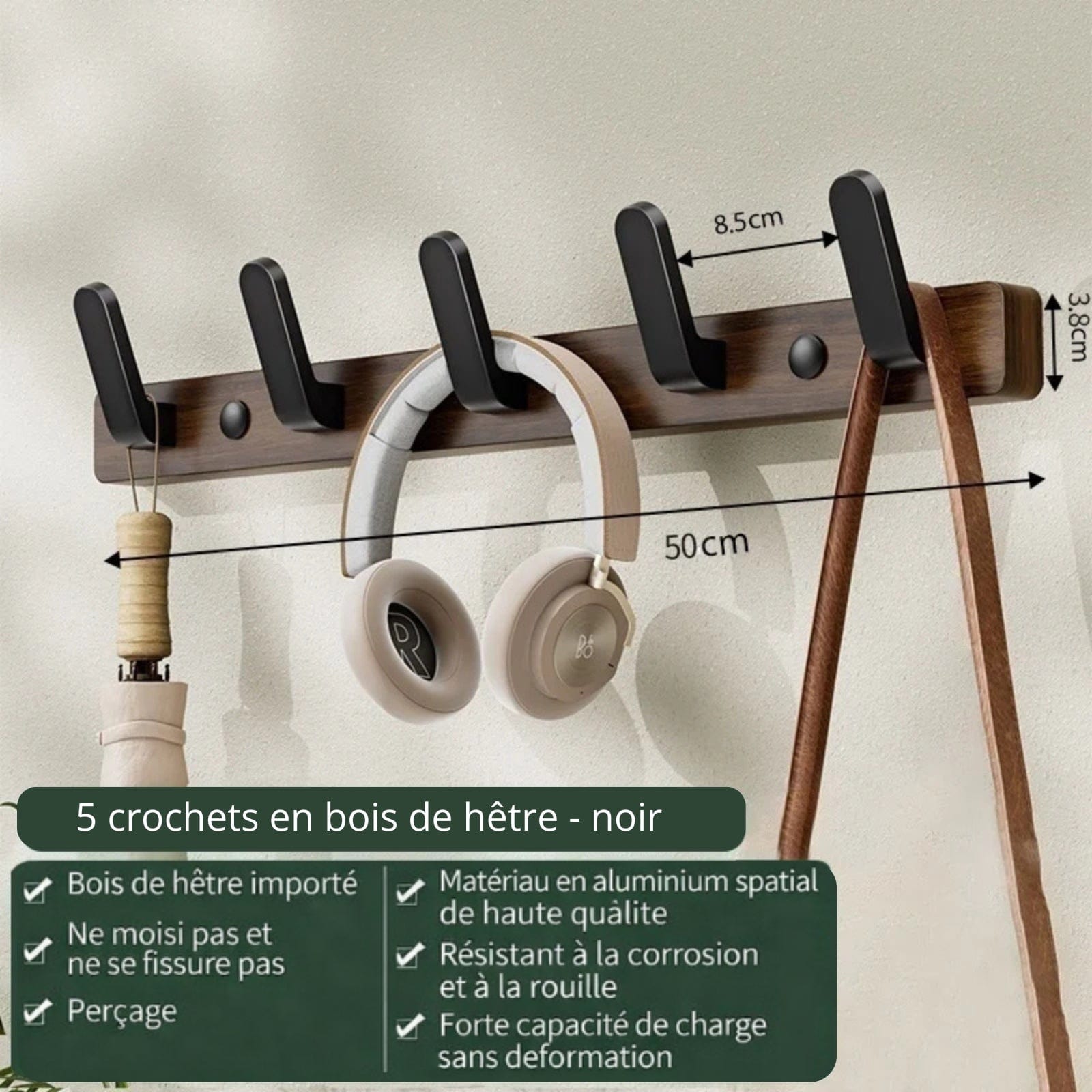 Porte manteau mural en bois de noyer